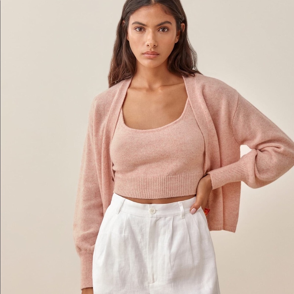 Reformation Blush Pink Knit Tank & Cardigan Set